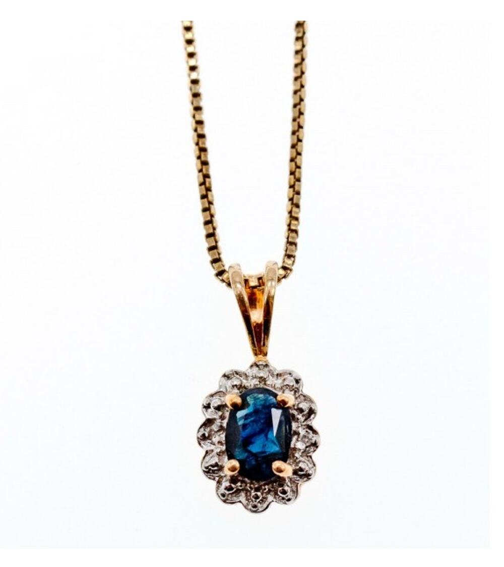 925 Sterling Silver Gold Plated Blue Sapphire Chain With Pendant Italy